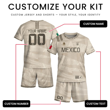 Custom Mexico Beige Aztec Kids Soccer Jersey