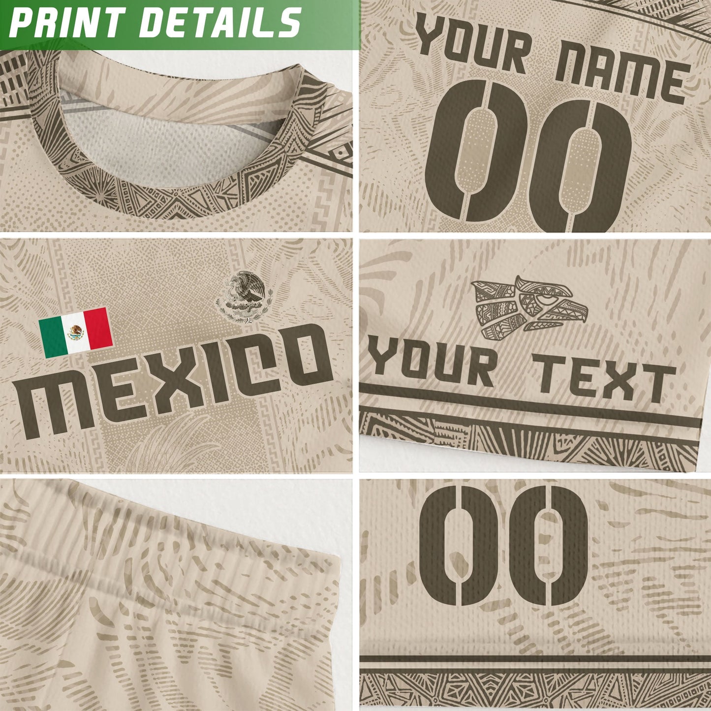 Custom Kids Mexico Soccer Jersey Beige Aztec Eagle Design